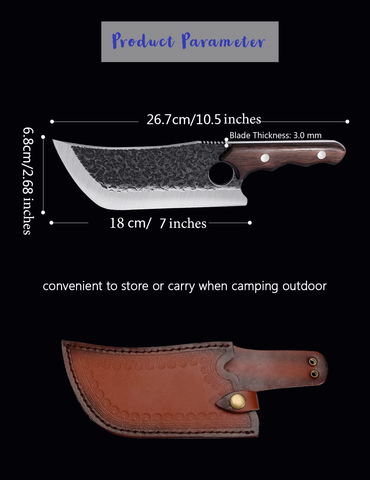 Image of DRGSKL Hand Forged Meat Cleaver Knife Butcher Knife for Meat Cutting Full Tang Chef Knife with Belt Sheath and Gift Box High Carbon Steel Knife Grilling Knife for Kitchen or Camping Outdoor