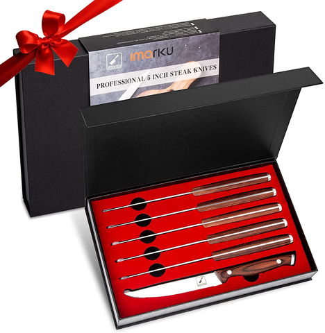 Image of Steak Knife Set, Imarku 6-Piece Steak Knives, 5Cr15Mov German Stainless Steel Premium Serrated Steak Knife with Ergonomic Handle and Gift Box