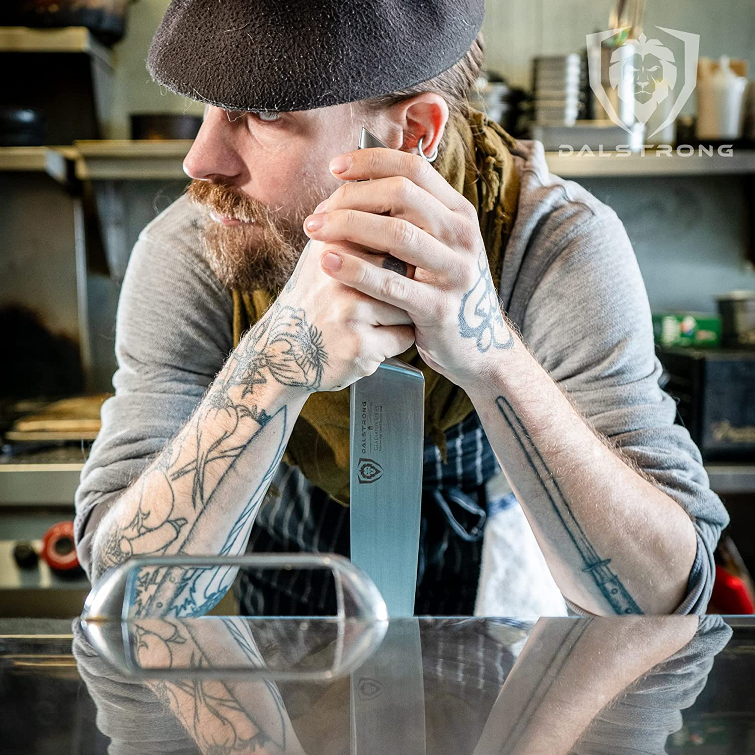 DALSTRONG Chef Knife - 8 Inch - Gladiator Series - Forged High Carbon German Steel - Razor Sharp Kitchen Knife - Full Tang - Black G10 Handle - Sheath Included - NSF Certified