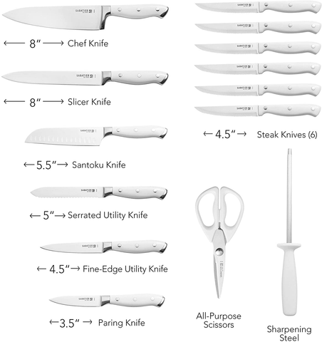 Image of Sabatier Forged Triple Rivet Knife Block Set, 15-Piece, White