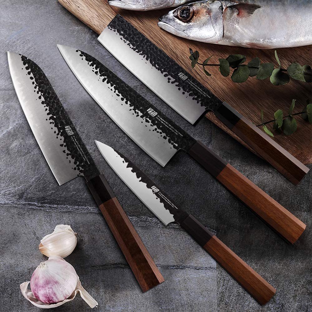 FINDKING Dynasty Series 4Pcs in One Kitchen Knife Set, Included Chef Knife & Santoku Knife & Nakiri Knife & Utility Knife