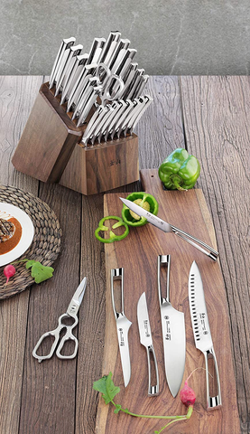 Image of Cangshan N1 Series 1022377 23-Piece German Steel Forged Knife Block Set, Walnut Block