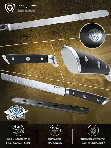 Image of DALSTRONG Slicing & Carving Knife - 12" - Gladiator Series - Granton Edge - Forged High-Carbon German Steel - G10 Handle - W/ Sheath - NSF Certified