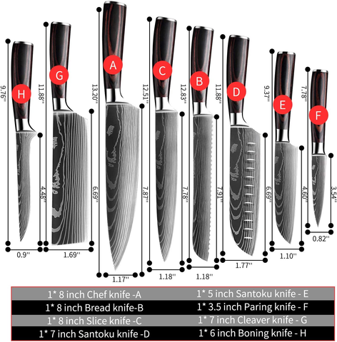 Image of KEPEAK Kitchen Knife Sets 8 Piece, 3.5-8 Inch Chef Knives High Carbon Stainless Steel, Pakkawood Handle, Ultra Sharp Cooking Knife for Vegetable Meat Fruit