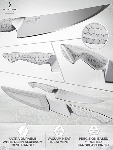 Image of DALSTRONG Chef Knife - 8 Inch - Frost Fire Series - High-Chromium 10CR15MOV Stainless Steel Kitchen Knife - Sand Blasted Frosted Finish - White Honeycomb Handle - Sheath - NSF Certified