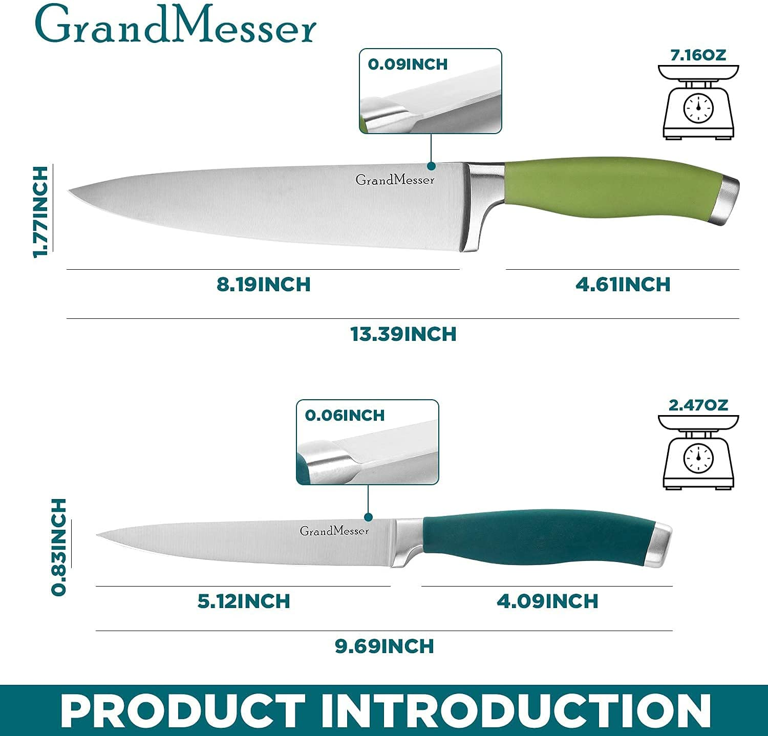 Grandmesser Chef Knife Set - 8" Cooking Knife & 5" Paring Knife with High Carbon German Stainless Steel Forging - Ergonomic Color Non-Slip Handle - Kitchen Knife with Gift Box