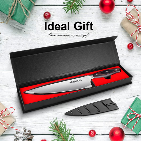 Image of Mosfiata Chef Knife 8 Inch Kitchen Cooking Knife, 5Cr15Mov High Carbon Stainless Steel Sharp Knife with Ergonomic Pakkawood Handle, Full Tang Vegetable Meat Cutting Knife with Sheath for Home Kitchen