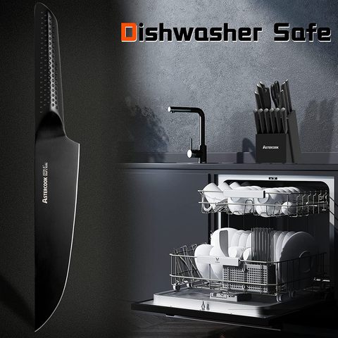 Image of Knife Set, 15 Pieces Chef Knife Set with Block for Kitchen, German Stainless Steel Knife Block Set, Dishwasher Safe, Elegant Black