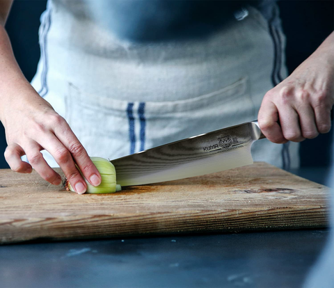 Image of KUMA Professional Damascus Knife - 8 Inch Japanese Chef Knife, AUS10 Core - Corrosion and Stain Resistant - G10 Handle & Sheath Made of Hardened Carbon Steel