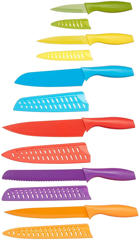 Image of Amazon Basics 12-Piece Color-Coded Kitchen Knife Set, 6 Knives with 6 Blade Guards