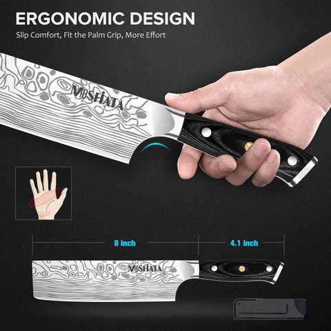 Image of Mosfiata 7” Nakiri Chef'S Knife with Finger Guard and Blade Guard in Gift Box, German High Carbon Stainless Steel EN1.4116 Nakiri Vegetable Knife, Multipurpose Kitchen Knife with Micarta Handle