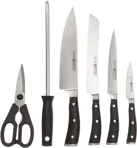 Image of Wusthof Seven Acacia 7-Piece German Knife Classic IKON Block Set, Black