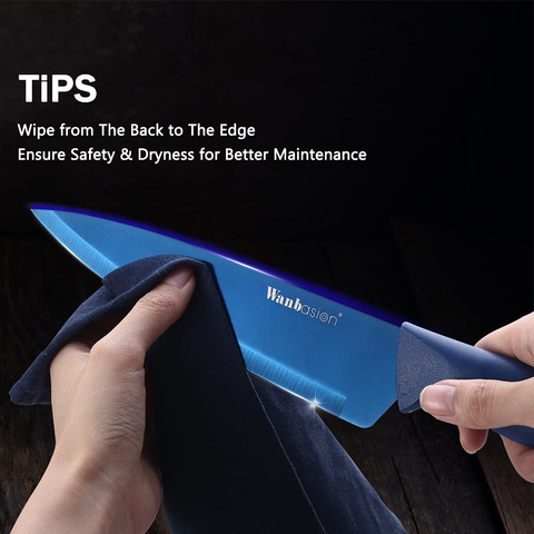 Image of Blue Professional Kitchen Knife Chef Set, Kitchen Knife Set Stainless Steel, Kitchen Knife Set Dishwasher Safe with Sheathes