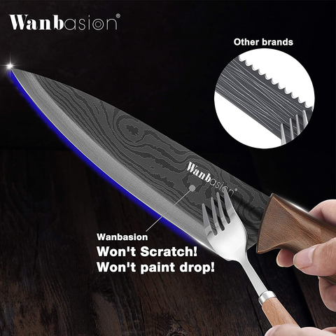 Image of Matte Black Titanium Plated Stainless Steel Kitchen Knife Set, Chef Kitchen Knife Set Professional, Dishwasher Safe Kitchen Knife Set with Damascus Style