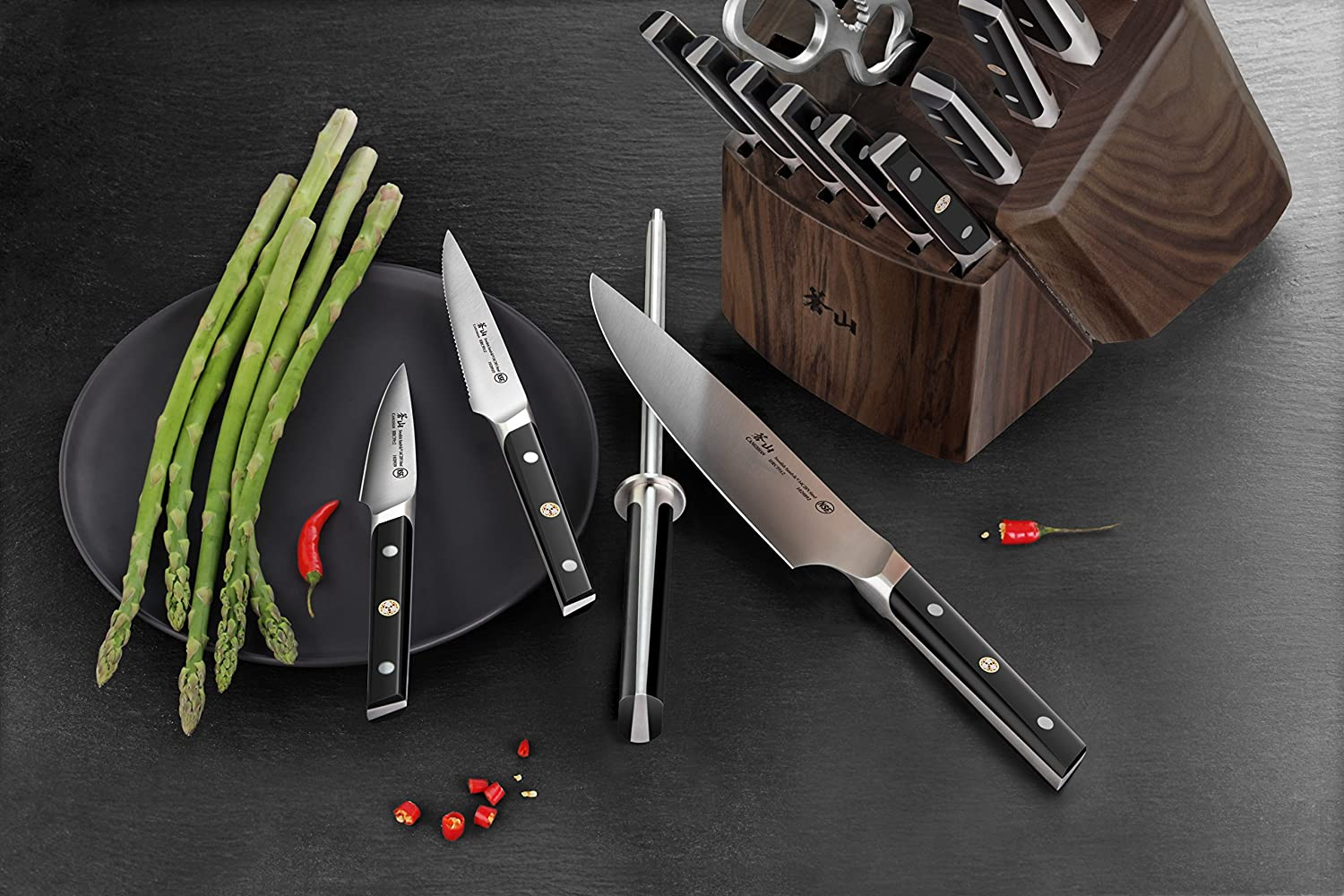 Cangshan TC Series 1021455 Swedish Sandvik 14C28N Steel Forged 17-Piece Knife Block Set, Walnut