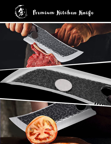 Image of DRGSKL Hand Forged Meat Cleaver Knife Butcher Knife for Meat Cutting Full Tang Chef Knife with Belt Sheath and Gift Box High Carbon Steel Knife Grilling Knife for Kitchen or Camping Outdoor