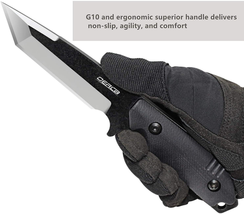 Image of Oerla TAC Knives OLX-004 Fixed Blade Outdoor Duty Straight Knife 420HC Stonewashed Steel Field Knife Camping Knife with G10 Handle Waist Clip EDC Kydex Sheath (Black)