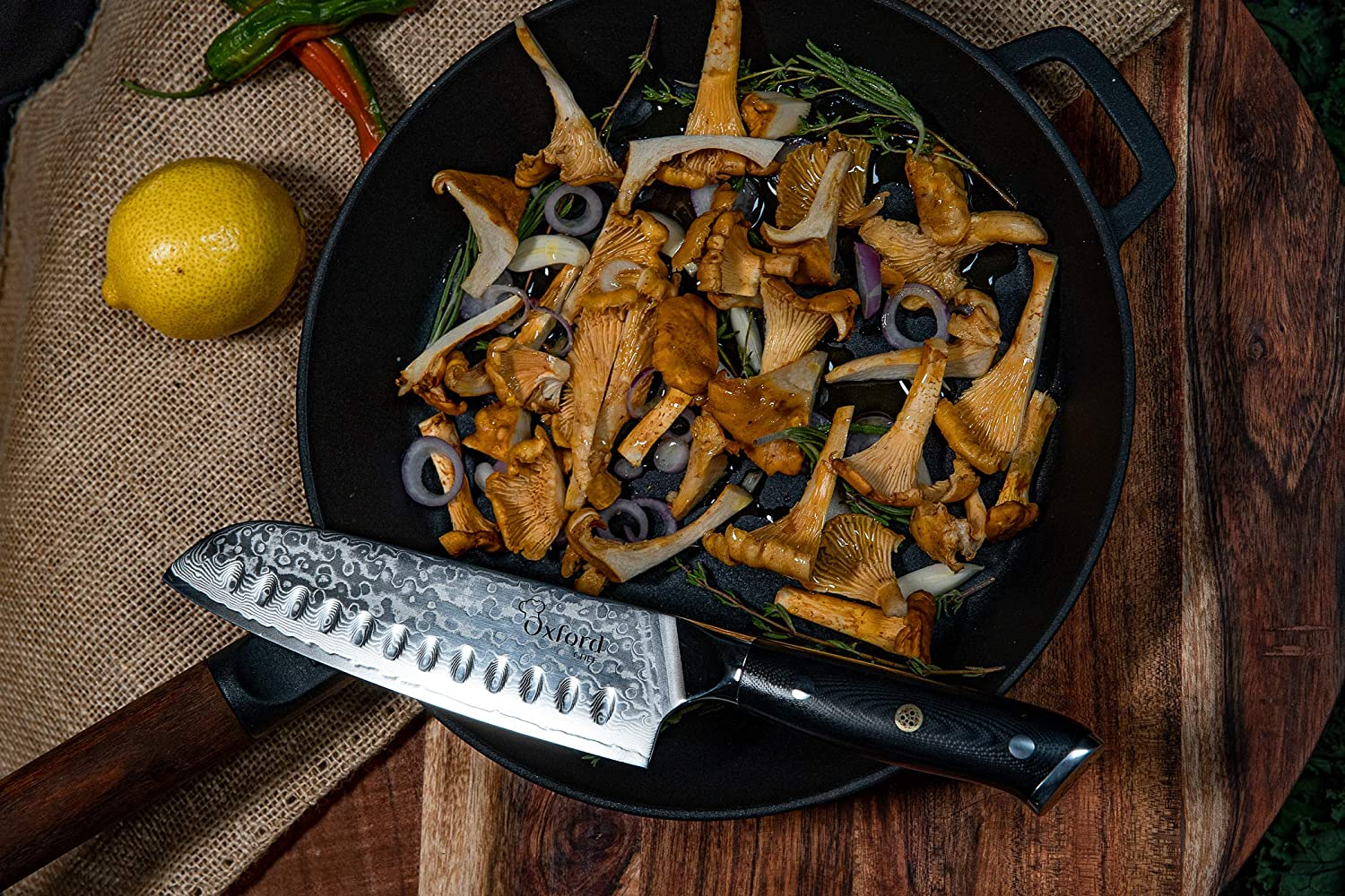 Santoku Chef’S Knife 7 Inch: Best Professional Scalloped Hollow (Granton) Edge Japanese VG10 67 Layer Damascus Steel Ultra Sharp Blade W/G-10 Ergonomic Handle by Oxford Chef