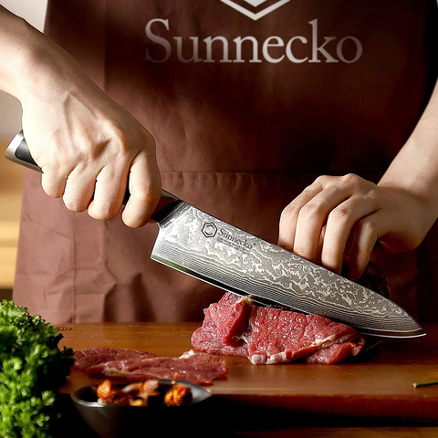 Image of Sunnecko Damascus Chef Knife 8 Inch- Razor Sharp Kitchen Knife Made of Damascus VG-10 Steel with Rivet Full Tang Solid Handle-Professional Japanese Chef'S Meat Knife