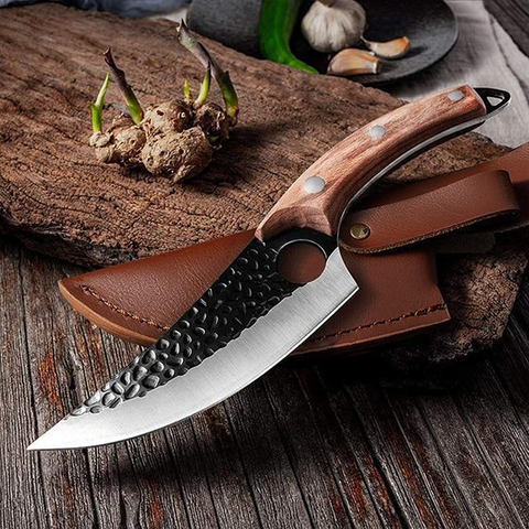 Image of Viking Knife Meat Cleaver Knife Hand Forged Boning Knife with Sheath Butcher Knives High Carbon Steel Fillet Knife Chef Knives for Kitchen, Camping, BBQ