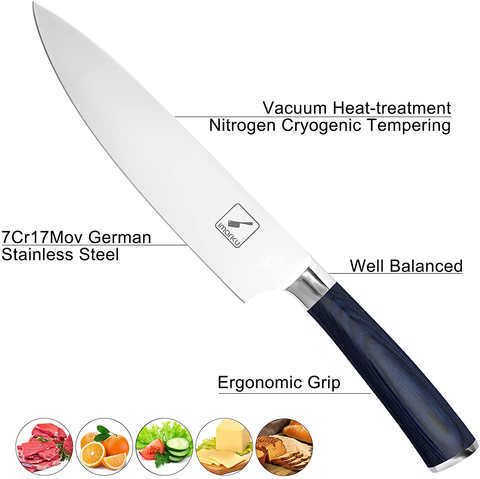 Image of Imarku Chef Knife - Pro Kitchen Knife 8 Inch Chef'S Knives High Carbon German Stainless Steel Sharp Paring Knife with Ergonomic Handle (Blue Handle)