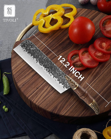 Image of TIVOLI Japanese Chef Knife Set Hand Forged Kitchen Knife Meat Cleaver Knife Full Tang Butcher Knife for Meat Cutting (D- 7.5 Inch Nakiri Knife)