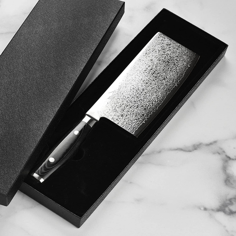 Image of Yaxell Ran plus 7" Chinese Chef'S Knife - Made in Japan - 67 Layers VG10 Damascus