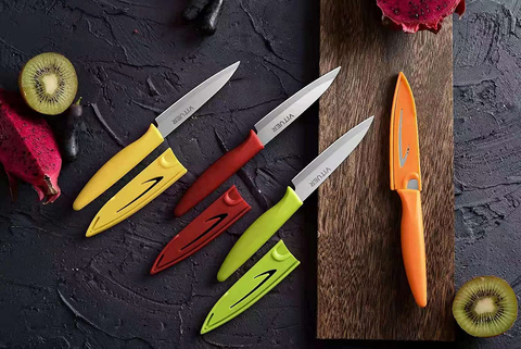 Image of Paring Knife, Vituer 8PCS Paring Knives (4 Knives and 4 Knife Cover), 4 Inch Peeling Knife, Fruit and Vegetable Knife, Ultra Sharp Kitchen Knives, German Steel, PP Plastic Handle