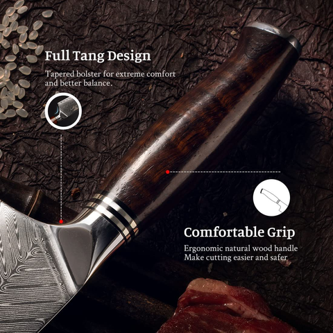 Image of YARENH Damascus Chef Knife 8 Inch with Sheath - Professional Kitchen Knife - 73 Layers Japanese Damascus High Carbon Steel - Full Tang Dalbergia Wood Handle - FYW Series