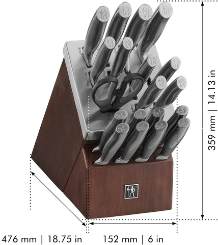 Image of HENCKELS Graphite 20-Pc Self-Sharpening Knife Set with Block, Chef Knife, Paring Knife, Utility Knife, Bread Knife, Steak Knife, Brown, Stainless Steel