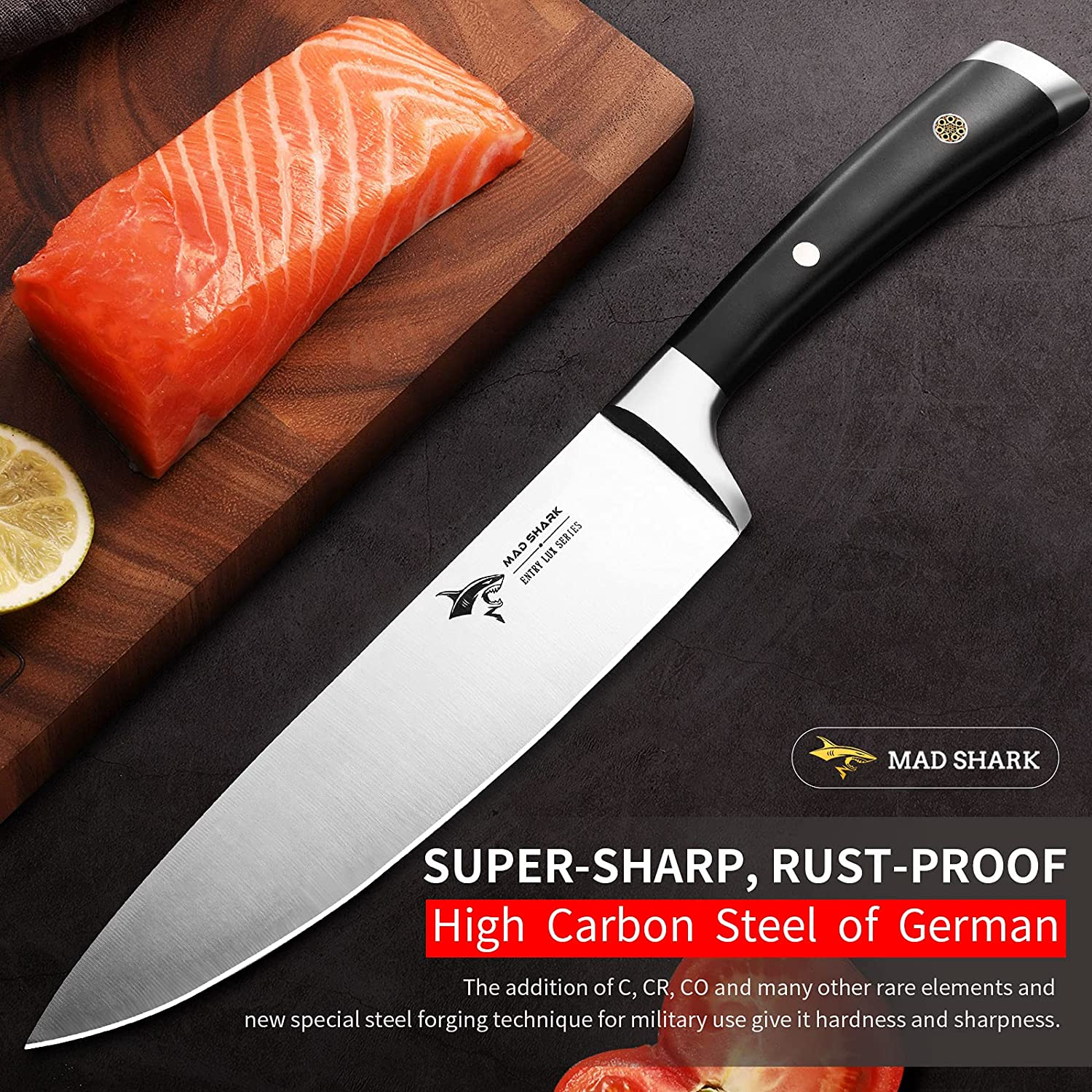MAD SHARK Chef Knife 8 Inch, Professional Sharp Kitchen Knife, High Carbon German Stainless Steel Chef'S Knives for Cooking, Chopping Knife with Ergonomic Handle and Gift Box for Family & Restaurant