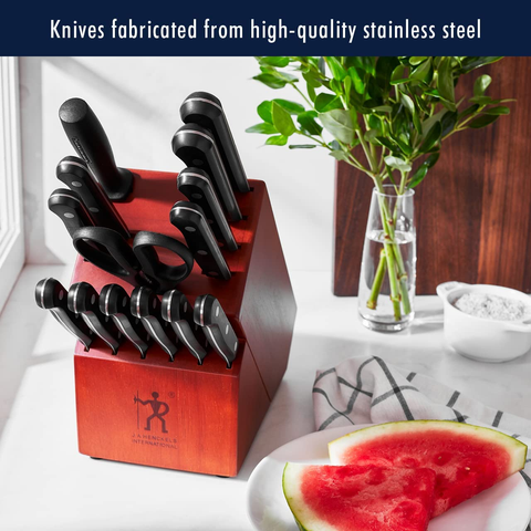 Image of HENCKELS Solution Kitchen Knife Set with Block, 15-Pc, Black/Stainless Steel