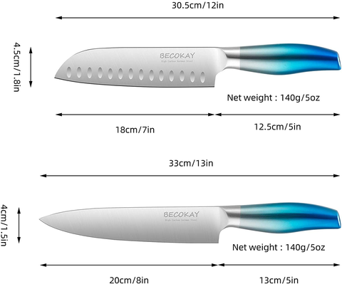 Image of Kitchen Knives Sets, Ultra Sharp 8 Inch Chef Knife and 7 Inch Santoku Knife, 2 Piece Professional Stainless Steel Knives with Ergonomic Handle and Gift Box for Kitchen