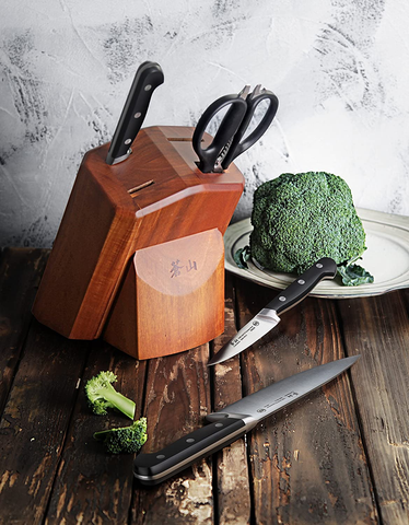 Image of Cangshan V2 Series 1022520 German Steel Forged 5-Piece Starter Knife Block Set, Acacia