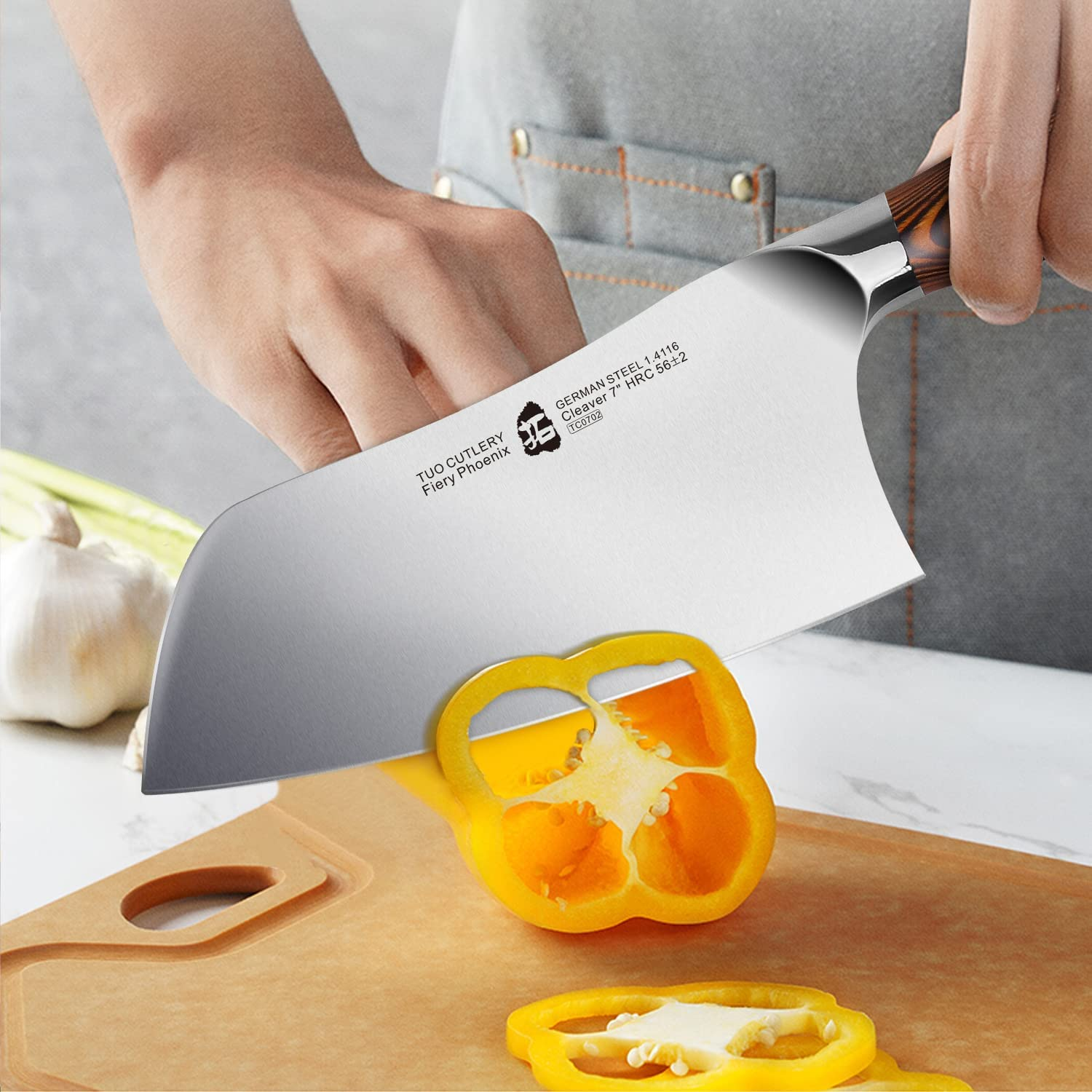 TUO Vegetable Cleaver- Chinese Chef’S Knife - Stainless Steel Kitchen Cutlery - Pakkawood Handle - Gift Box Included - 7 Inch - Fiery Phoenix Series