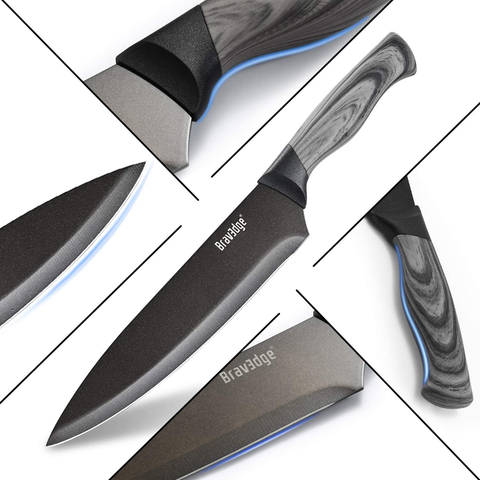 Image of Bravedge Chef Knife, 8 Inch Kitchen Knife with Sheath, High Carbon Stainless Steel Ultra Sharp Cooking Knife with Ergonomic Handle, Well Balanced & Easy to Clean & Dishwasher Safe