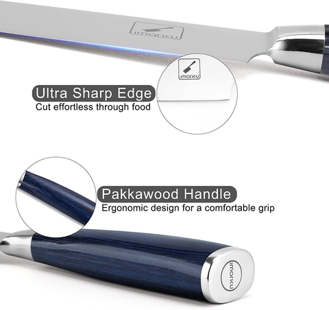 Image of Imarku Chef Knife - Pro Kitchen Knife 8 Inch Chef'S Knives High Carbon German Stainless Steel Sharp Paring Knife with Ergonomic Handle (Blue Handle)