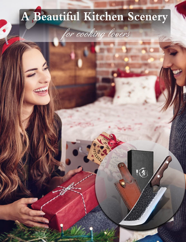 Image of DRGSKL Hand Forged Meat Cleaver Knife Butcher Knife for Meat Cutting Full Tang Chef Knife with Belt Sheath and Gift Box High Carbon Steel Knife Grilling Knife for Kitchen or Camping Outdoor