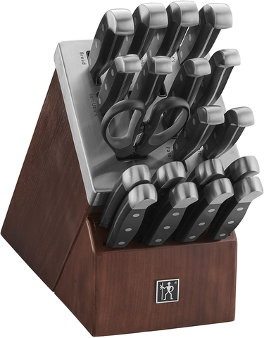Image of HENCKELS Statement 20-Pc Self-Sharpening Knife Set with Block, Chef Knife, Paring Knife, Utility Knife, Bread Knife, Steak Knife Set, Dark Brown, Stainless Steel