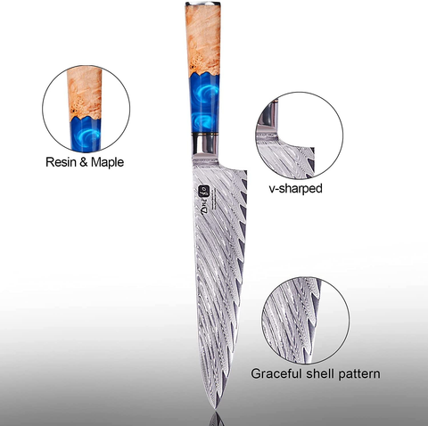 Image of Zlatko Chef Knife 8 Inch Damascus Knives for Kitchen, High Carbon Stainless Steel Damascus VG10 67-Layer Ultra Sharp Kitchen Knife Ergonomic Handle with GIFT BOX