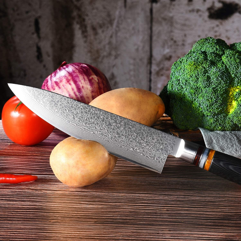 Image of YAIBA Chef Knife 8 Inch Damascus Japanese Knife VG10 Stainless Steel, Razor Sharp Kitchen Cooking Knife with Ergonomic Handle- Sheath & Gift Box, Superb Edge Retention, Stain & Corrosion Resistant
