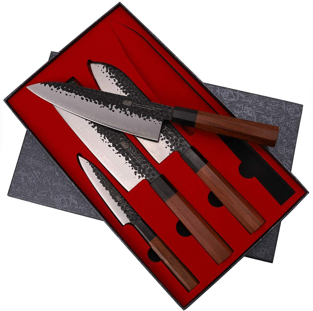 FINDKING Dynasty Series 4Pcs in One Kitchen Knife Set, Included Chef Knife & Santoku Knife & Nakiri Knife & Utility Knife