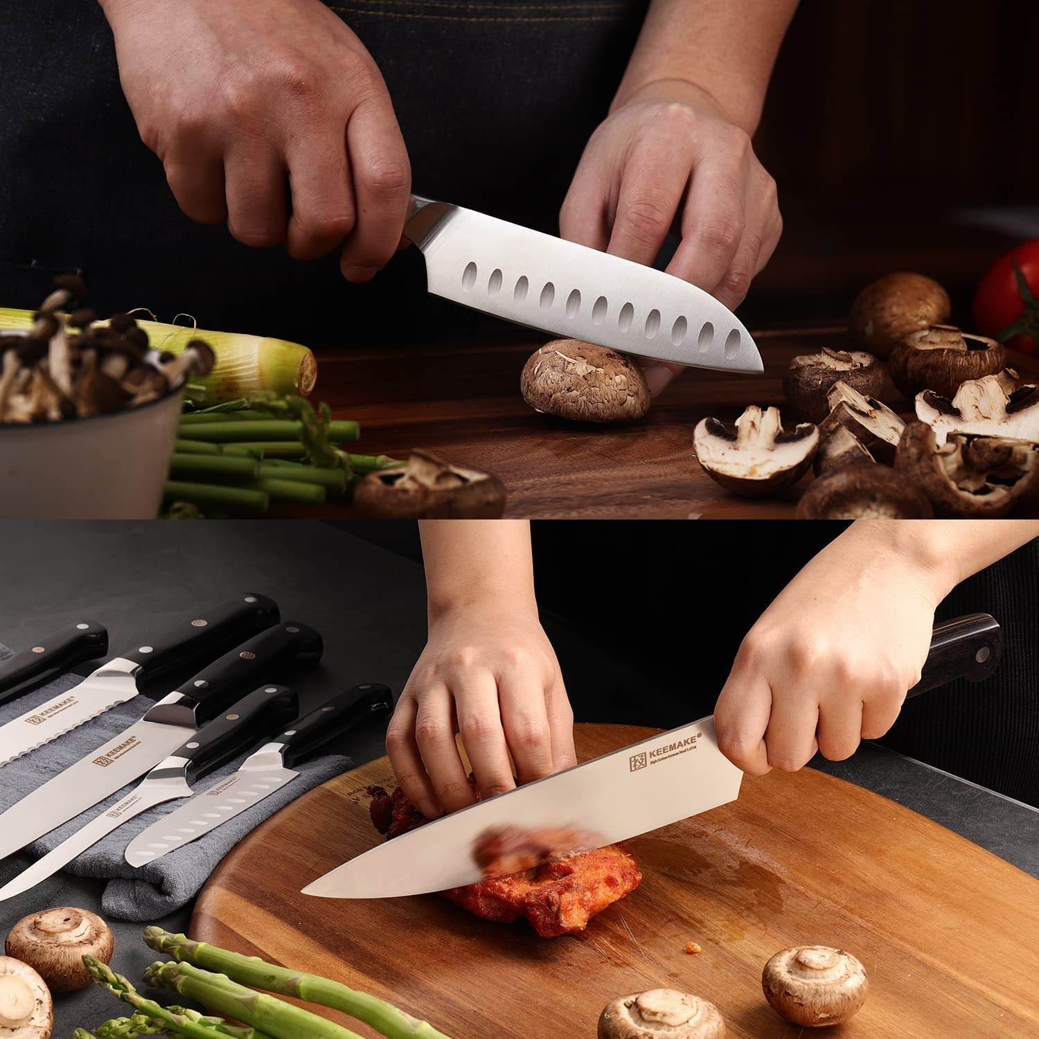 KEEMAKE Knives Set for Kitchen Chef Knife Set Sharp Cooking Knives without Block German High Carbon Stainless Steel Professional Wood Handle Cutting Knives 6 Piece