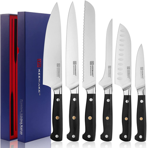 Image of KEEMAKE Knives Set for Kitchen Chef Knife Set Sharp Cooking Knives without Block German High Carbon Stainless Steel Professional Wood Handle Cutting Knives 6 Piece