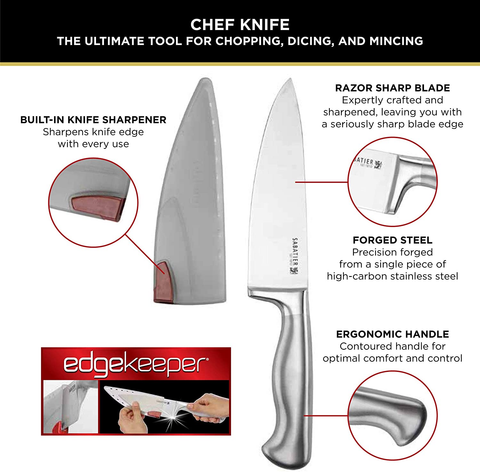 Image of Sabatier Stainless Steel Hollow Handle Chef Knife with Edgekeeper Self-Sharpening Sleeve, 8-Inch, Silver
