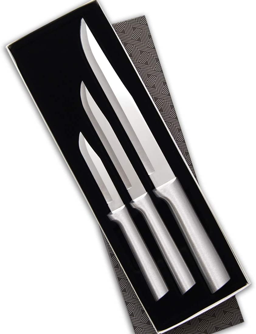 Rada Cutlery Housewarming Knife Gift Set – 3 Piece Stainless Steel Knives with Brushed Aluminum Handles Made in the USA