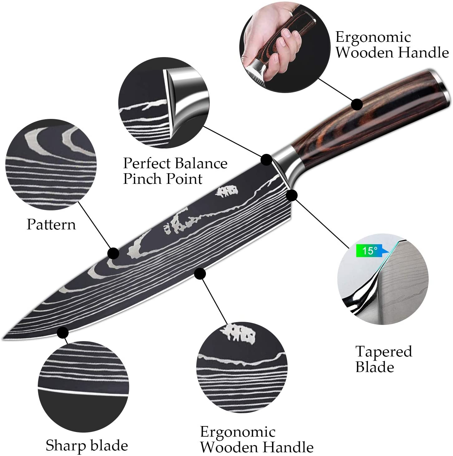 MDHAND Professional Kitchen Chef Knife Set, High-Carbon Stainless Steel Chef Knife Set with Cover, 8 Piece Knifes Set