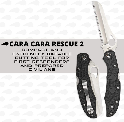 Image of Byrd by Spyderco Cara Cara 2 Rescue Lightweight Knife with 3.88" Stainless Steel Sheepfoot Blade and High Performance Black FRN Handle - Spyderedge - BY17SBK2