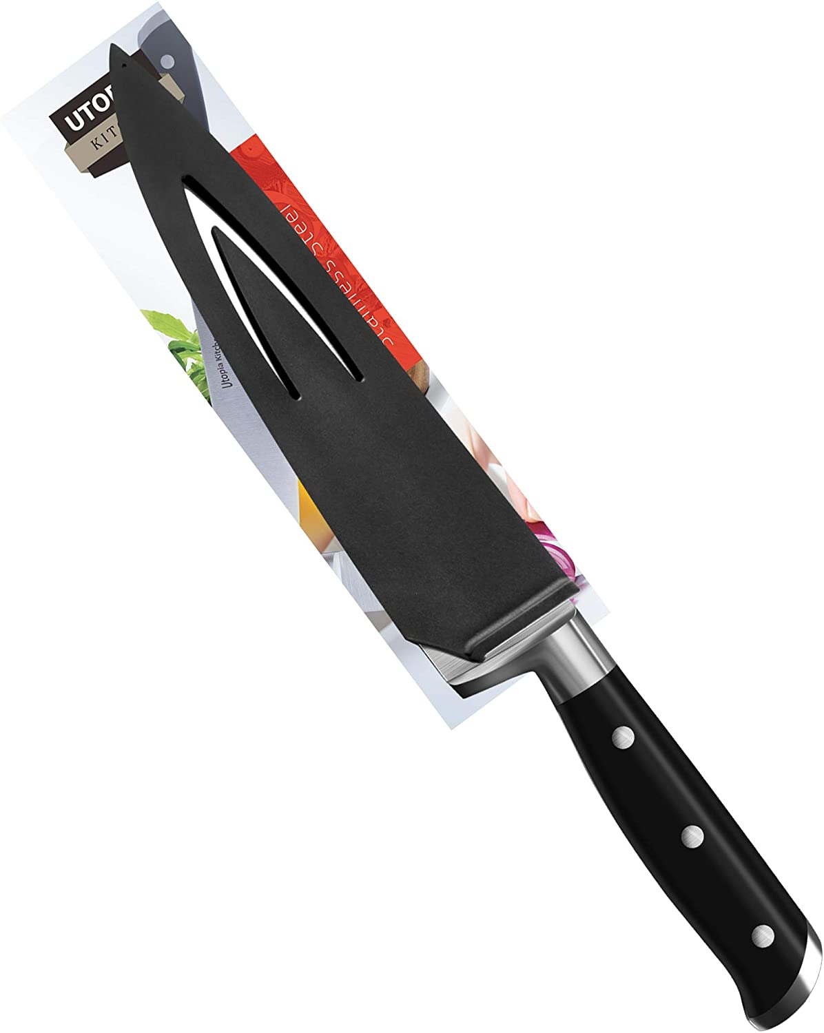 Utopia Kitchen Chef Knife Cooking Knife Carbon Stainless Steel Kitchen Knife with Sheath and Ergonomic Handle - Chopping Knife for Professional Use (8 Inch)