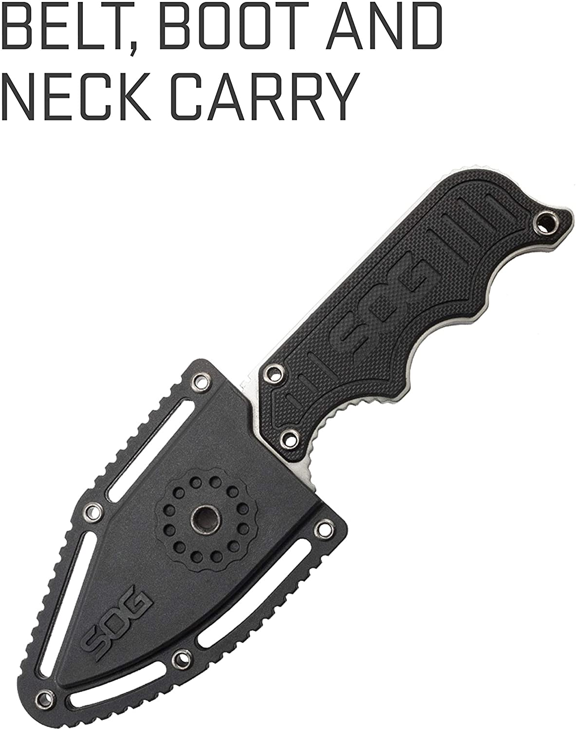 SOG Small Fixed Blade Knife - Instinct Boot Knife, EDC Knife, Neck Knife, 2.3 Inch Full Tang Blade W/ Knife Sheath and Clip, 4In. X 1In. X 8.5In. (NB1012-CP) , Black